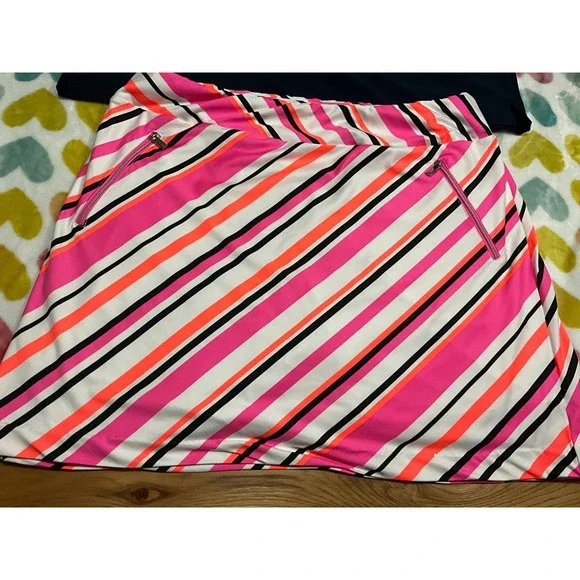 BUNDLE 2PC Tilley Women Golf Skort L Navy & Tail Pink Orange White Stripe size L - Picture 3 of 7